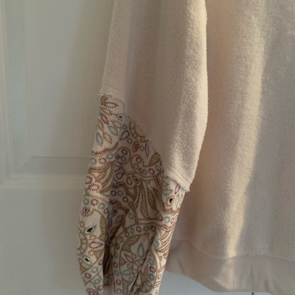 Democracy Long Blouson Sleeve Die Cut Embroidered Soft Sweatshirt, Ivory - Picture 8 of 10